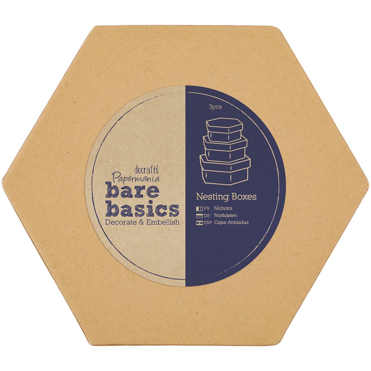 docrafts PMA174015 Nesting Boxes - Hexagon (Small, Medium & Large), Brown, 7.59 x 13.11 x 14.91 cm