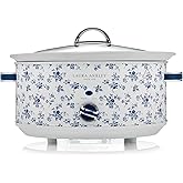 Laura Ashley China Rose Large Slow Cookers 6.8 Quarts - Slow Cooker 6.8QT | Serves 8-10 People, 3 Heat Settings, Keep Warm, Energy Efficient, Tempered Glass Lid, Dishwasher Safe Removable Ceramic Pot