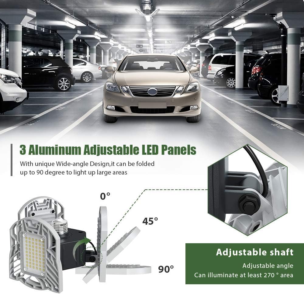 2-Pack LED Garage Lights E26/E27 60W Panels Adjustable Trilights Garage Lights 6000lm Ceiling Light for Workshop Warehouse (No Motion Activate): Home Improvement