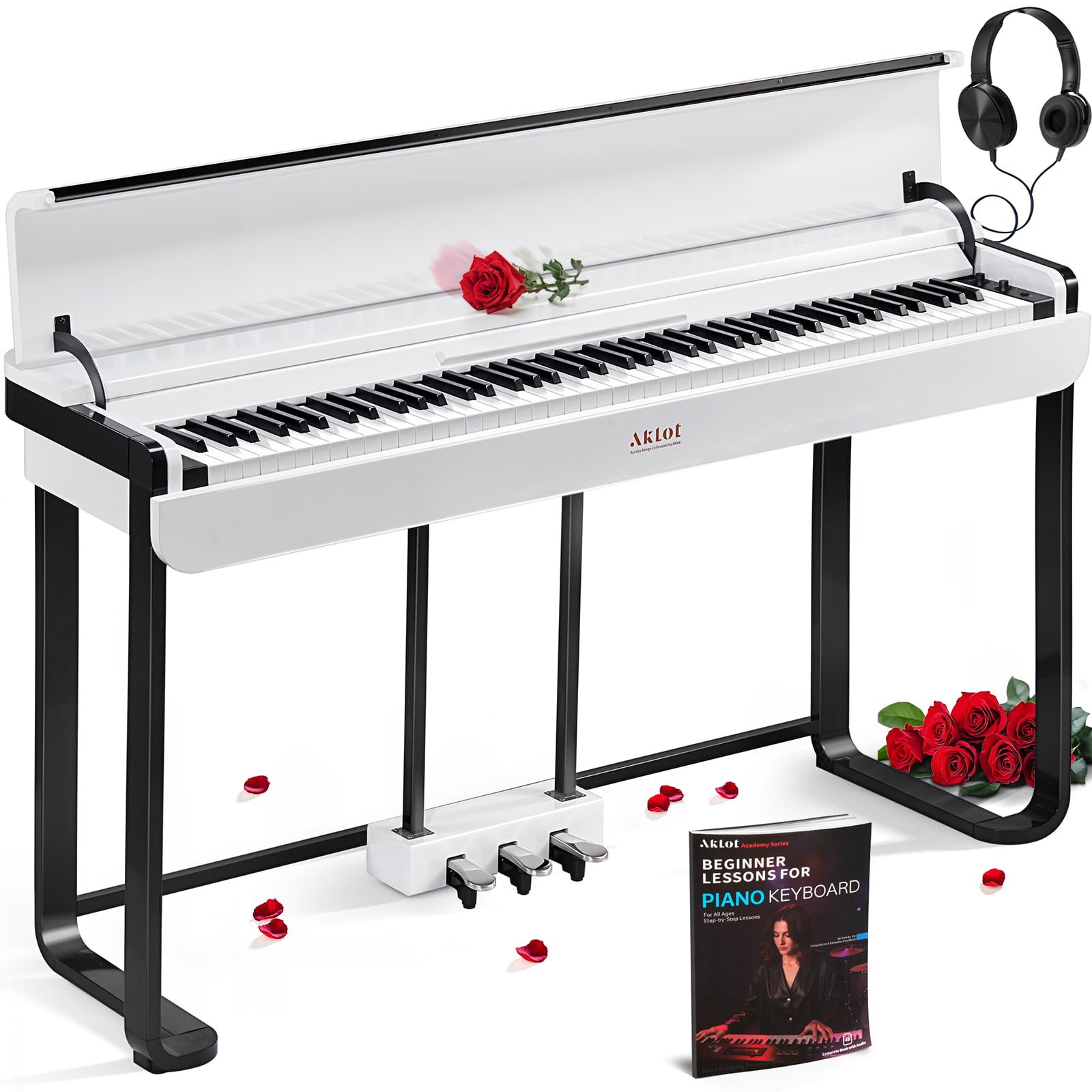 Photo 1 of ** FINAL SALE SOLD AS IS VENTA FINAL VENDIDO TAL CUAL, SIN DEVOLUCIONES**

AKLOT Modern Weighted Keyboard Piano: 88-Key Graded Hammer Action Digital Piano, ?Silent Soft-Fall Cover, Triple Pedal, MIDI, Headphone, Beginner Lesson Book, High-Gloss Pearl Whit