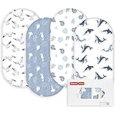 Gllquen Baby Bassinet Sheets 4 Pack, Breathable Cozy Fitted Mattress Sheet, Elastic Travel Crib Fashionable Pattern, Standard Cradle Safe Sheets for Baby Boys Girls 32"x16"(Ocean Wander)