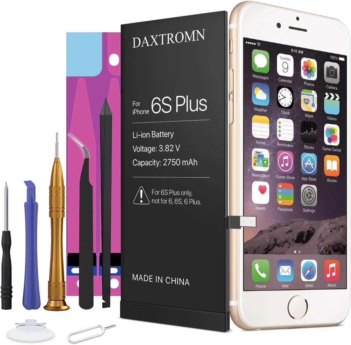 DAXTROMN 2750mAh Battery for iPhone 6S Plus, New 0 Cycle, with Complete Repair Tool Kits and Adhesive Strips - 24-Month Warr