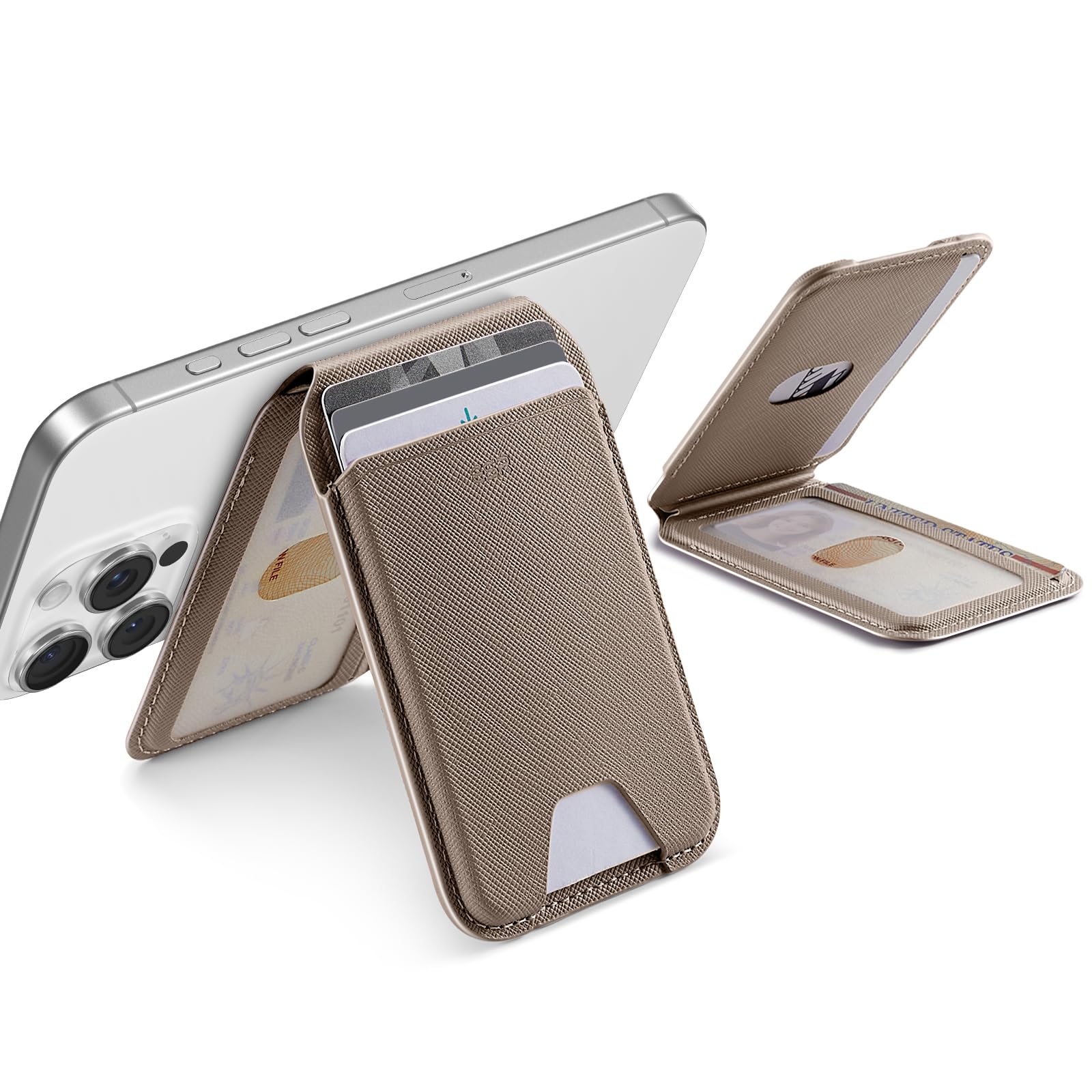 ESR Upgraded for Aura MagSafe Wallet, 5 Card-Holder with Adjustable Stand, RFID Blocking, Magnetic Wallet for iPhone, Slim for iPhone 17/16/15/14/13/12 Series, Not for Mini, Vegan Leather, Taupe