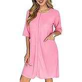 Ekouaer Zip Up Robes for Women Short Waffle Bathrobe Lightweight house coat 3/4 Sleeve Soft Nightgown with Pockets S-3XL