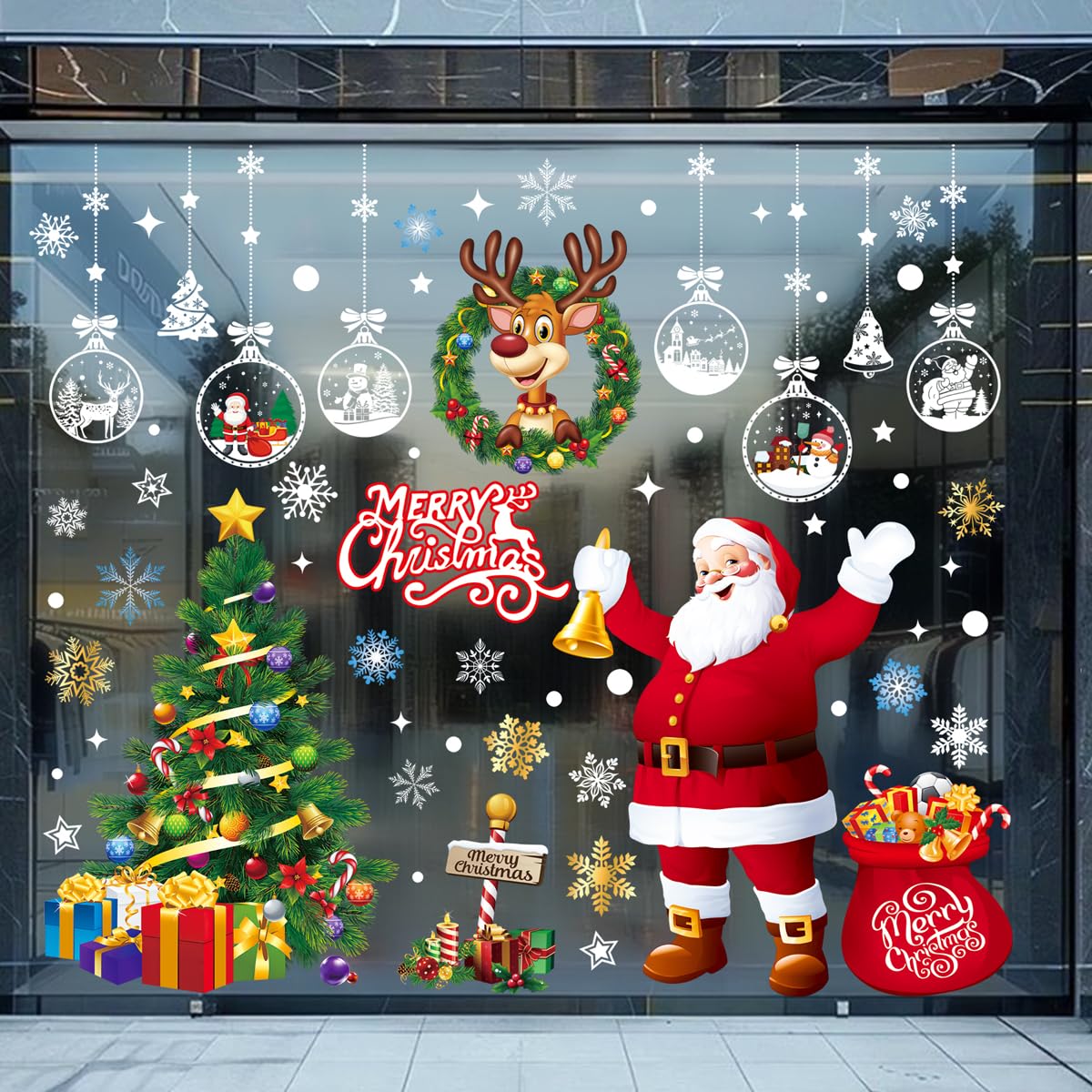 Xyxu Large Christmas Decorations - Extra Large Santa Claus & Scene Window Stickers - Xmas Tree & Snowflake Clings