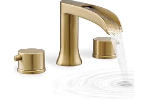 HEYMYTAP Waterfall Roman Tub Faucets, Solid Brass Gold Bathtub Faucet 2 Handles Bath Tub Faucet Set 3 Hole Deck Mount Modern Tub Faucet for Bathtub with 3 Layer Metal Filter Non-Leak 23.6 Inch Hose