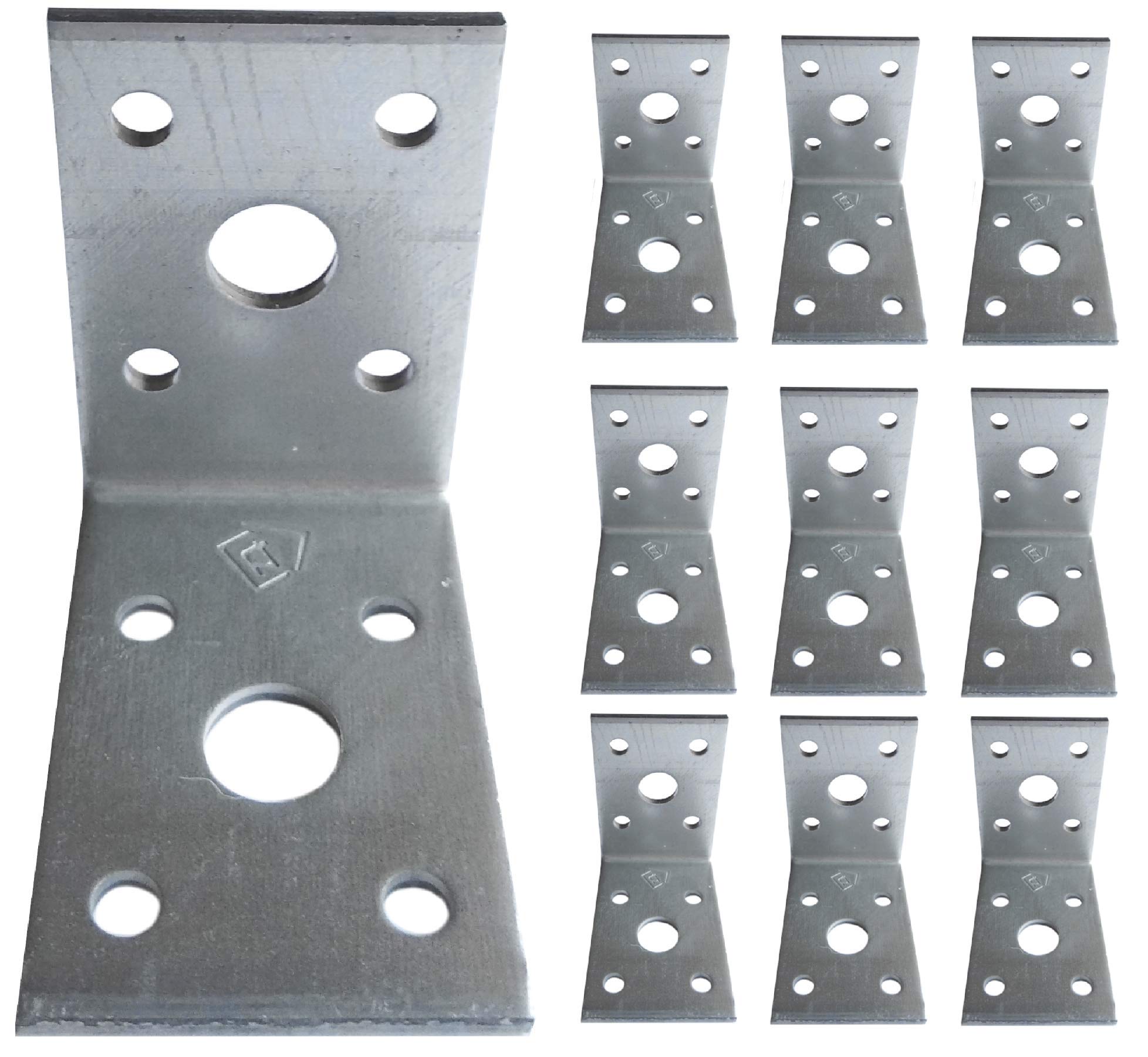 Corner Braces Brackets Plates, Heavy Duty Wooden Angle Iron, L Metal Steel Sheet Galvanised 1.97"x 1.97"x 1.38"x 0.1"(50 x 50 x 35mm x 2.5mm) Pack of 10pcs — image 1