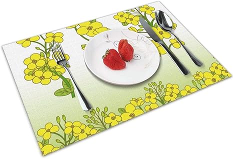 Amazon キャノーラの花のイラストプレースマットセット4のダイニングテーブル洗える編まれたビニールプレースマット滑り止め耐熱キッチンテーブルマット簡単に掃除 ランチョンマット オンライン通販