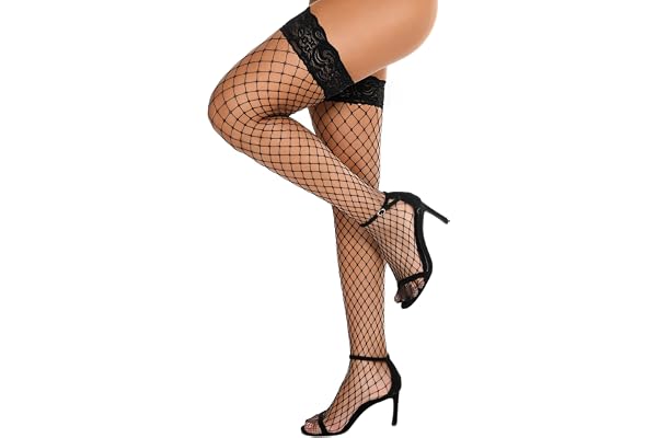 RSLOVE Women's Lace Top Thigh High Stockings Fishnet Sheer Antiskid Silicone Sexy Tights Pantyhose
