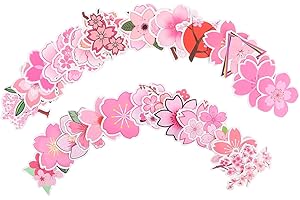 Cabilock 50pcs Sakura Flower Stickers Japanese Floral Vinyl Decals for Laptop, Phone Case, Car, Travel