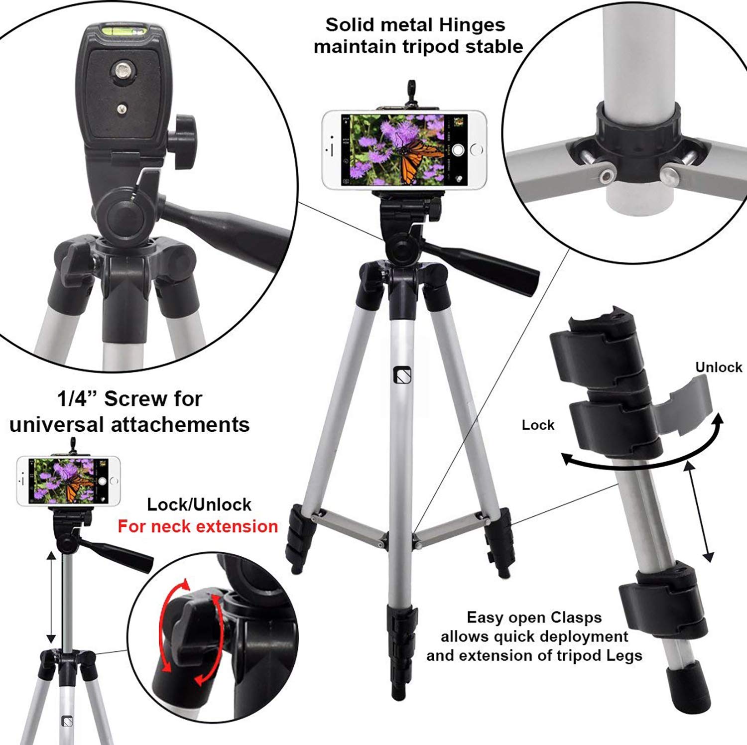 Foldable Camera Tripod With Mobile Clip Holder Bracket, Fully Flexible Mount Cum Tripod, Standwith 3D Head