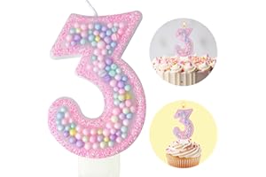 Zlongron Birthday Number Candles, Handmade Macaron 3D Flash Number 3 Candle, Suitable for Girls and Boys' Birthdays, Weddings, Anniversaries, Theme Party Cake Decorations