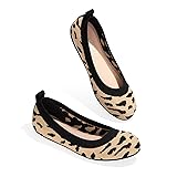ATHMILE Women's Ballet Leopard Flat Shoes Round Toe