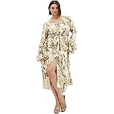 City Chic Women's Plus Size Dress - Plunge Frill Print Maxi