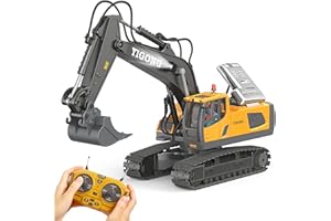 LUDILO Remote Control Excavator Toys for Ages 5-7, 11CH 2400mAh 2.4GHz RC Cars Construction Toy Truck Digger Metal Shovel Sound Light, Kids Boys Toys Age 4-6-8 Birthday Gifts for 5 6 7 8 Year Old Boys