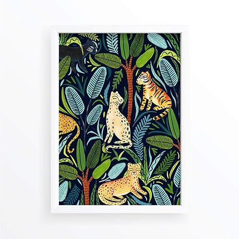 Amazon ジャングル猫チーター自由奔放に生きるポスター印刷植物サファリキャンバス絵画インテリア保育園ホーム装飾熱帯植物イラスト壁写真40x60cmいいえフレーム ウォールステッカー オンライン通販