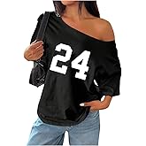SOLY HUX Women's Off The Shoulder Tops Graphic Tees Jersey Shirts Number Print Baggy Oversized T Shirts