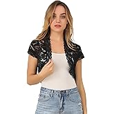 Allegra K Women's Lace Cardigan Open Front Elegant Short Sleeve Sheer Floral Cropped Bolero Lace Shrug Top