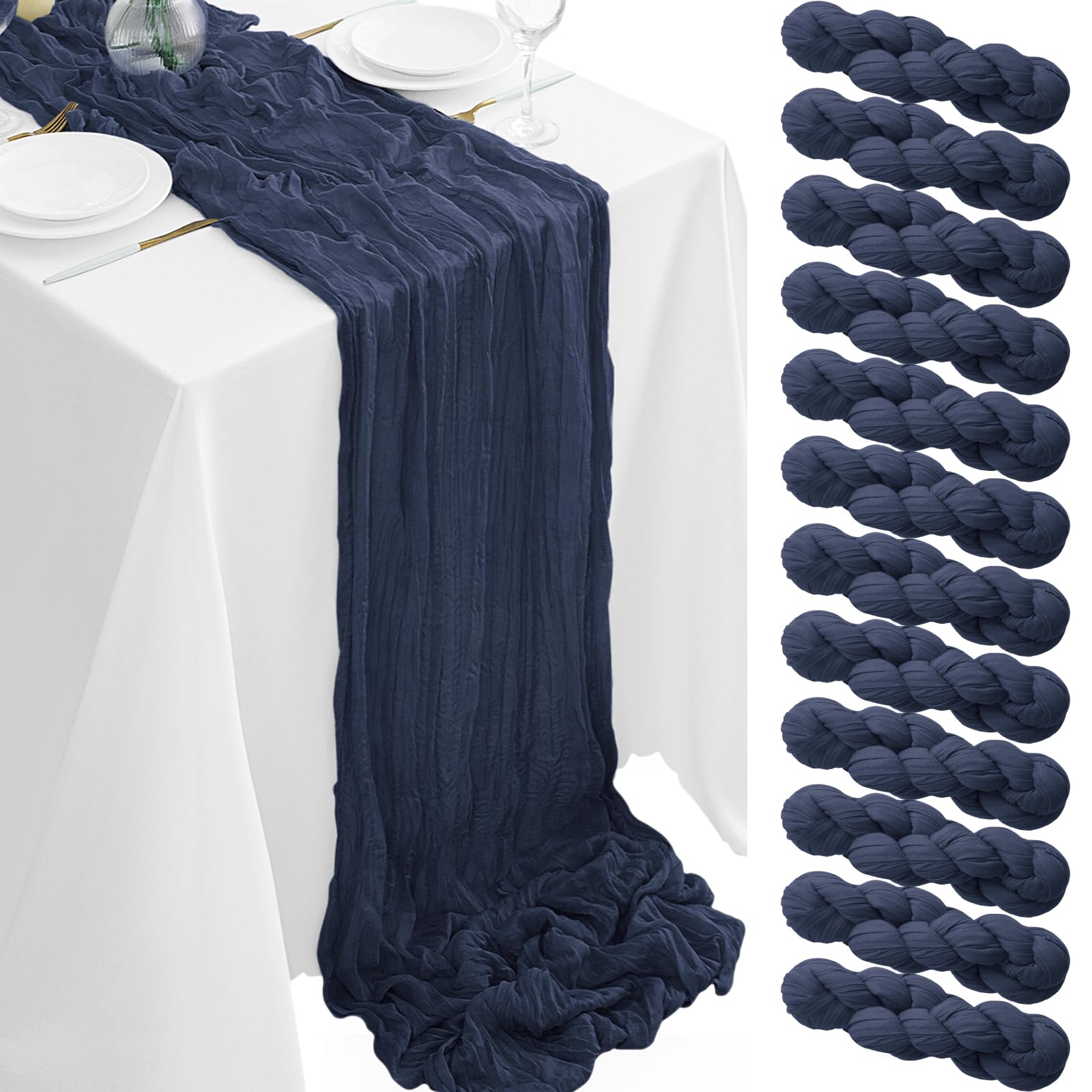Photo 1 of 12Pack Navy Blue Table Runner 10FT Cheesecloth Table Runner 35x120inch Cheese Cloth Table Runners Rustic Boho Gauze Table Runners for Party Wedding Birthday Dining Bridal Shower Baby Shower Decor