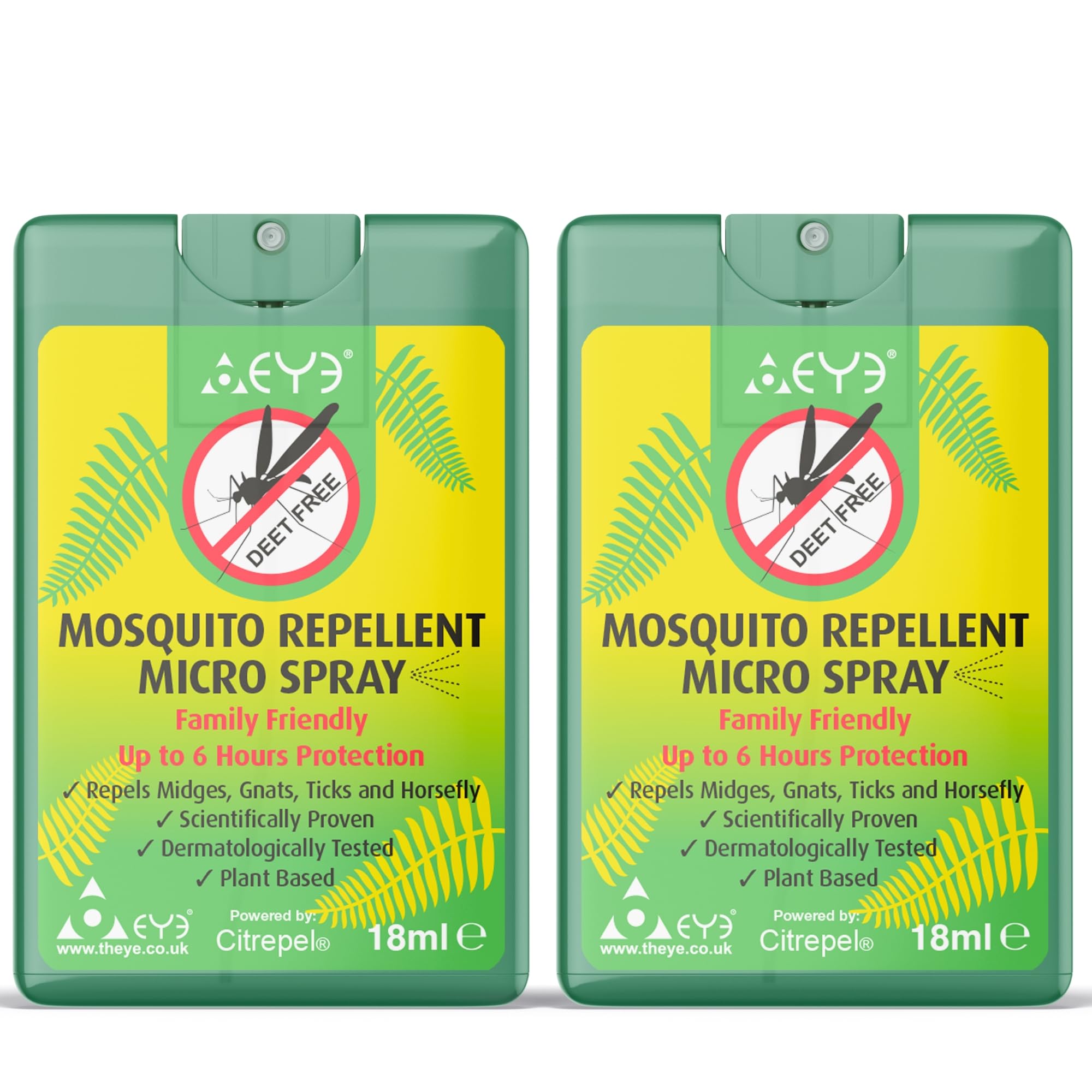THEYE, Mosquito Repellent Spray, Mini Travel Portable Natural Insect Repellent with Citrepel, DEET-Free Bug Spray for Body, 2 x 18ml