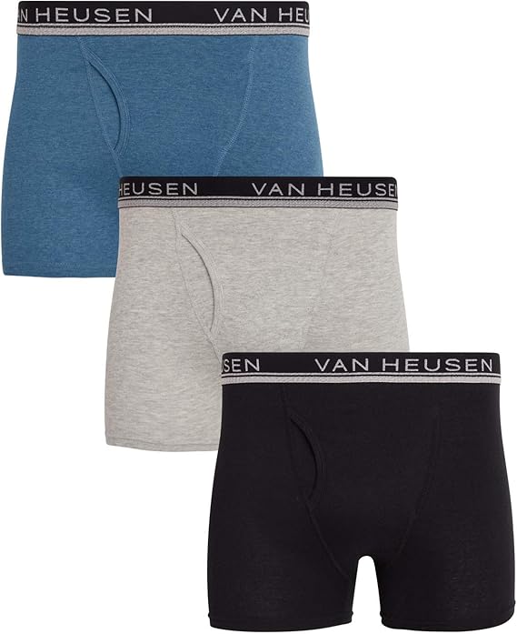 Van Heusen Men's Cotton Boxer Briefs Underwear with Functional Fly (3