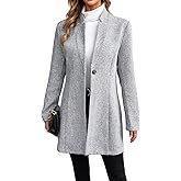 CHARTOU Womens Long Sleeve Casual Wool Jacket Blazer 1 Button Winter Coat Mid-Long Stand Collar Open Front Overcoat