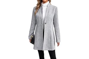 CHARTOU Womens Long Sleeve Casual Wool Jacket Blazer 1 Button Winter Coat Mid-Long Stand Collar Open Front Overcoat