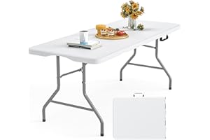 LUCKPRO 5Ft Folding Table Heavy Duty Foldable Table Lightweight Plastic Table with Reinforced Legs for Indoor Outdoor Use Perfect Portable Tables Folding for Parties, BBQs, Weddings, Camping White