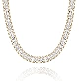 KissYan Diamond Tennis Necklace for Women, 14K/White Gold Plated Cubic Zirconia Baguette Tennis Chain Chunky Paperclip Link Cuban Choker Necklace Dainty Jewelry Gifts