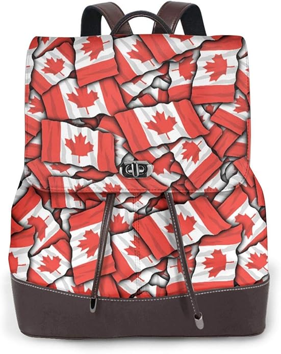 Women'S Leather Backpack,Canadian Flag Print Women'S