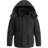 wantdo Boys Winter Coat Waterproof Windbreaker Snow Skiing Jacket Warm Thick Rain Coat Kids Jacets with Removable Hood