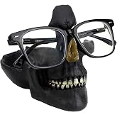Mrlikale Skull Glasses Stand Holder, Creative Eyeglasses Holder (Black) | Sunglasses Spectacle Display Rack, Key Holder Resin Sculptures for Entryway, Home, Office, Desk, Nightstand