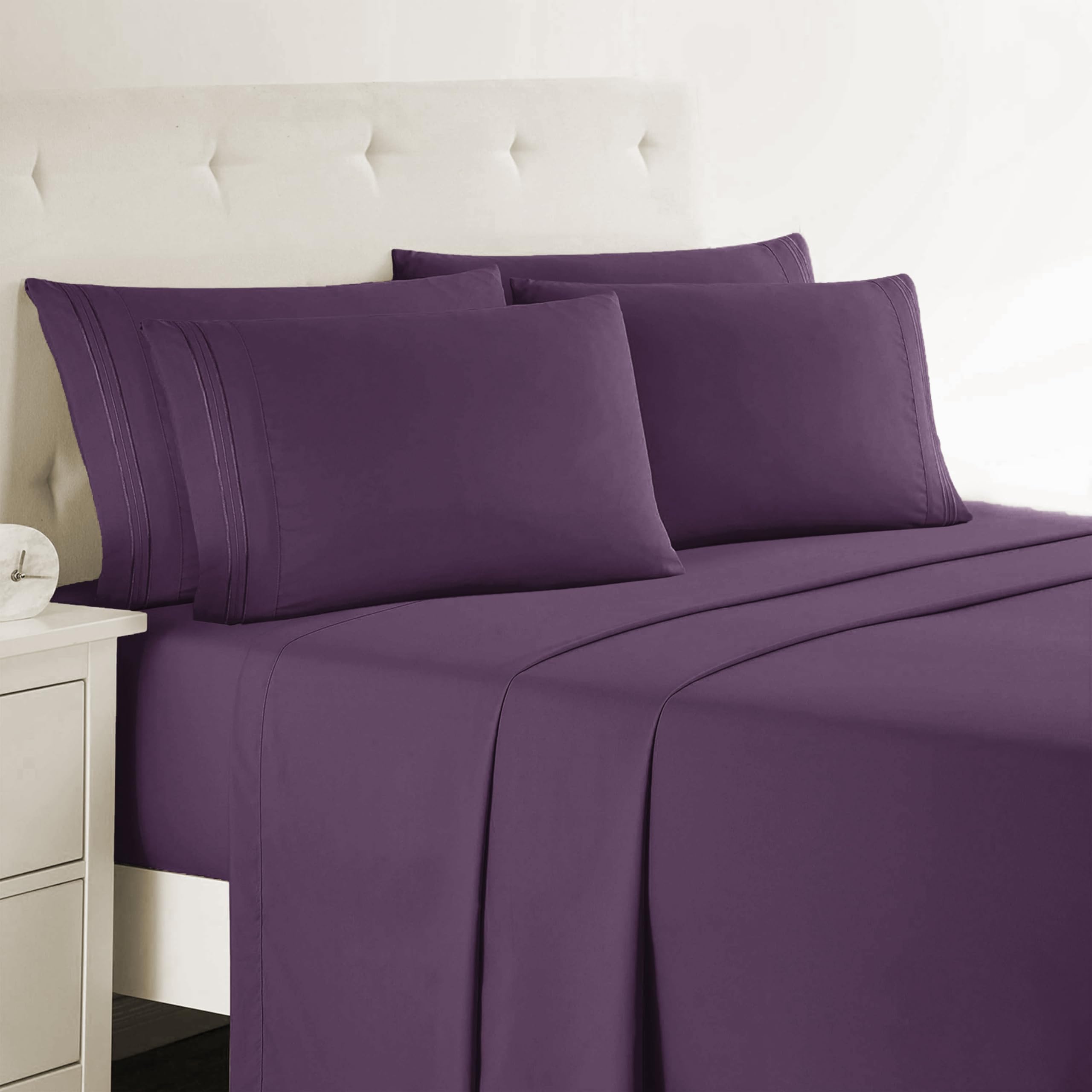 Clara Clark Twin Sheets, 5 Piece Set - Hotel Luxury Sheets for Twin Size Bed, Super Soft Bedding Sheets & Pillowcases, Twin Size Sheets, Eggplant Purple