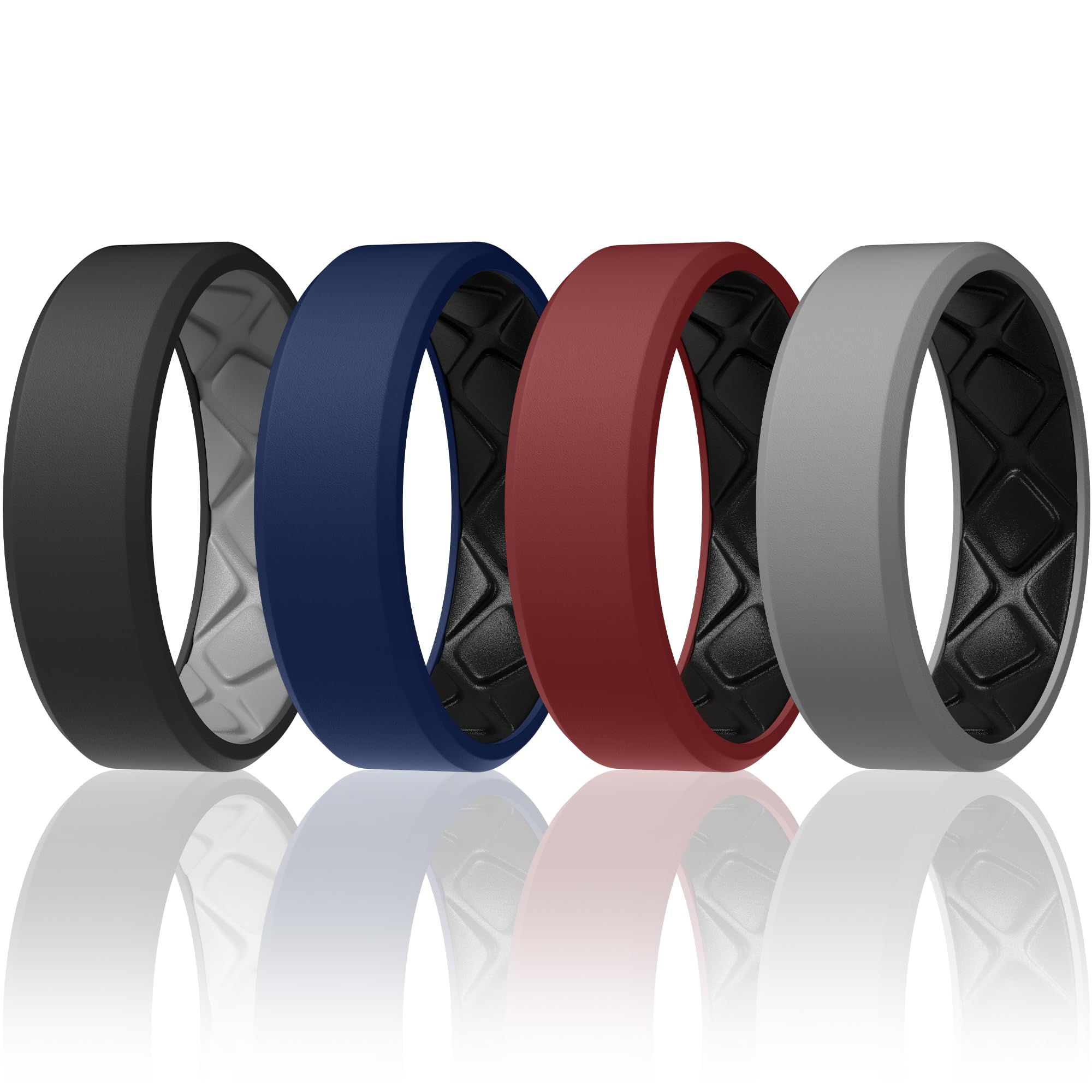 Egnaro Men's Silicone Rings, 7.5mm Wide 2.5mm Thick