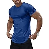 JMIERR Mens Short Sleeve T Shirt Summer Muscle Slim Fitted Crewneck Longline Tees Shirts for Gym Workout