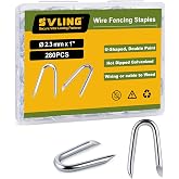 SVLING 1 Inch Fence Staples for Wire Fencing, 280PCS U-Shaped Nails, Hot Dipped Galvanized,Double Pointed (Diameter 0.09 Inch)