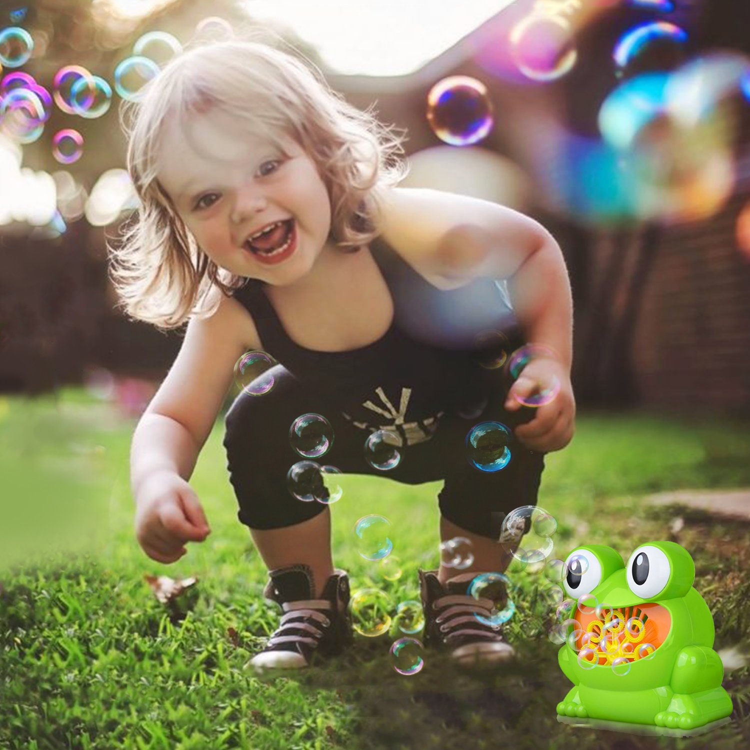 Automatic Bubble Machine for Kids, GUSTYLE Portable Frog Bubble Maker Over 500 Bubbles Per Minute for Party, Wedding, Indoor and Outdoor Activities (Included 2 Bottles Bubble Solution)