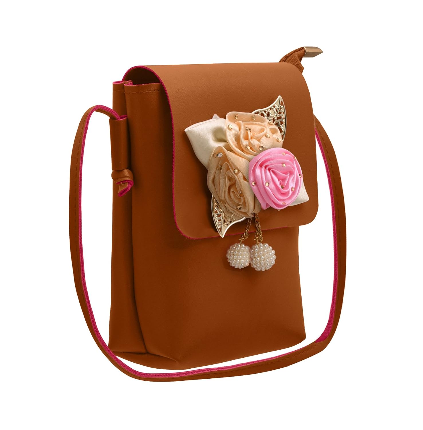 tap fashion fancy stylish pu leather 3d rose flower women's sling bag with adjustable strap