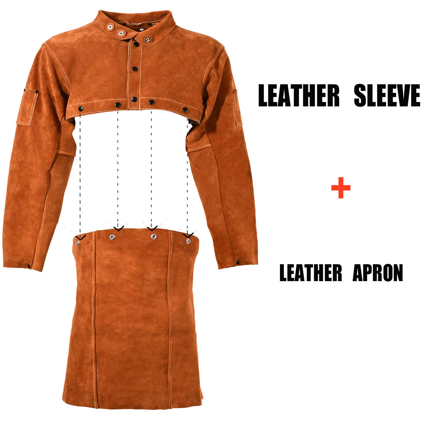 LeaSeek Leather Welding Jacket, Heavy Duty Welding Apron with Sleeve, Flame Resistant Work Jacket (Small) - Image 3