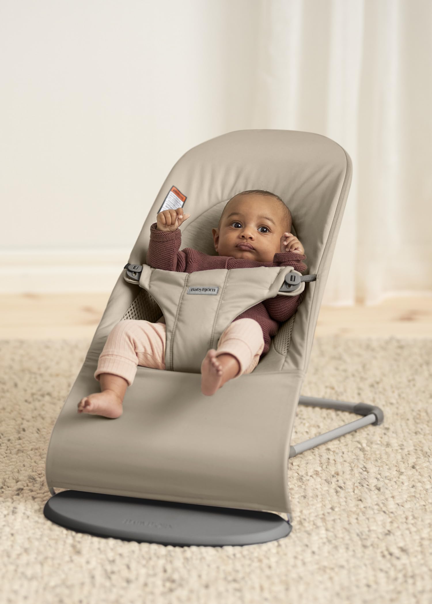 BabyBjörn Bouncer Balance Soft, Tri-Fabric, Sand Grey | 2-in-1 Adjustable Baby Bouncer Seat and Toddler Chair, Newborn to Toddler (8-29 lbs), 4 Positions, Lightweight & Portable