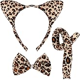 EVERMARKET 3 Pcs Leopard Costume Set Leopard Ears Headband Tail and Bow Tie Animal Fancy Dress Cat Costume Kit Party Accessories for Halloween,Birthday,Christmas,Cosplay Dress Up Party Decorations