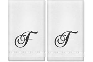 KLL Monogrammed Hand Towels Set - Bathroom Hand Towels, 11 x 18 Inches, Letter Embroidered Towel, Fingertip Towels - 100% Cotton Hand Towels for Bathroom - White, F, Set of 2
