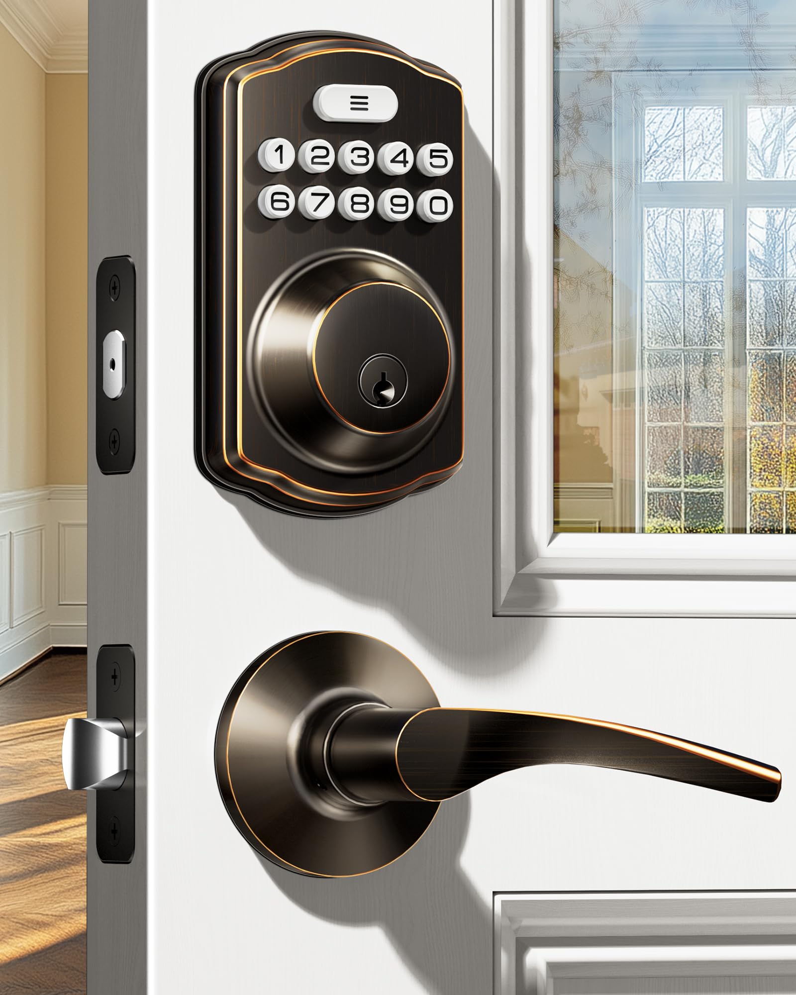 Photo 1 of Veise Keyless Entry Door Lock with 2 Lever Handles - Electronic Keypad Deadbolt, Easy Installation Digital Smart Front Door Lock Set, Oil Rubbed Bronze