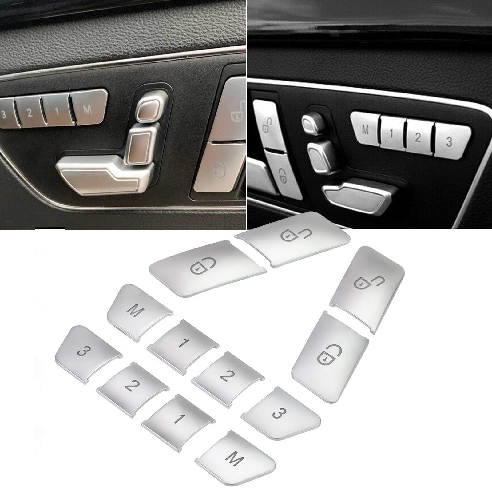 Xotic Tech Door Lock Unlock Memory Seat Switch Button Cover Trims, Compatible with Mercedes Benz A B C E GL GLA GLE GLK GLS CLA CLS ML (Silver)