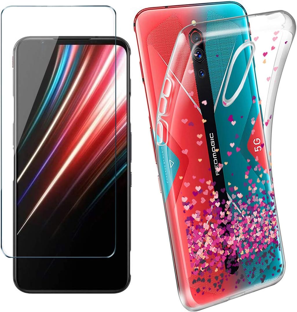 HYMY Case Cover + Tempered Film for Nubia Red Magic 5G - Transparent TPU Soft Silicone Protection Gel Skin back Shell + 1x Screen Protector for Nubia Red Magic 5G (6.65")-WM85