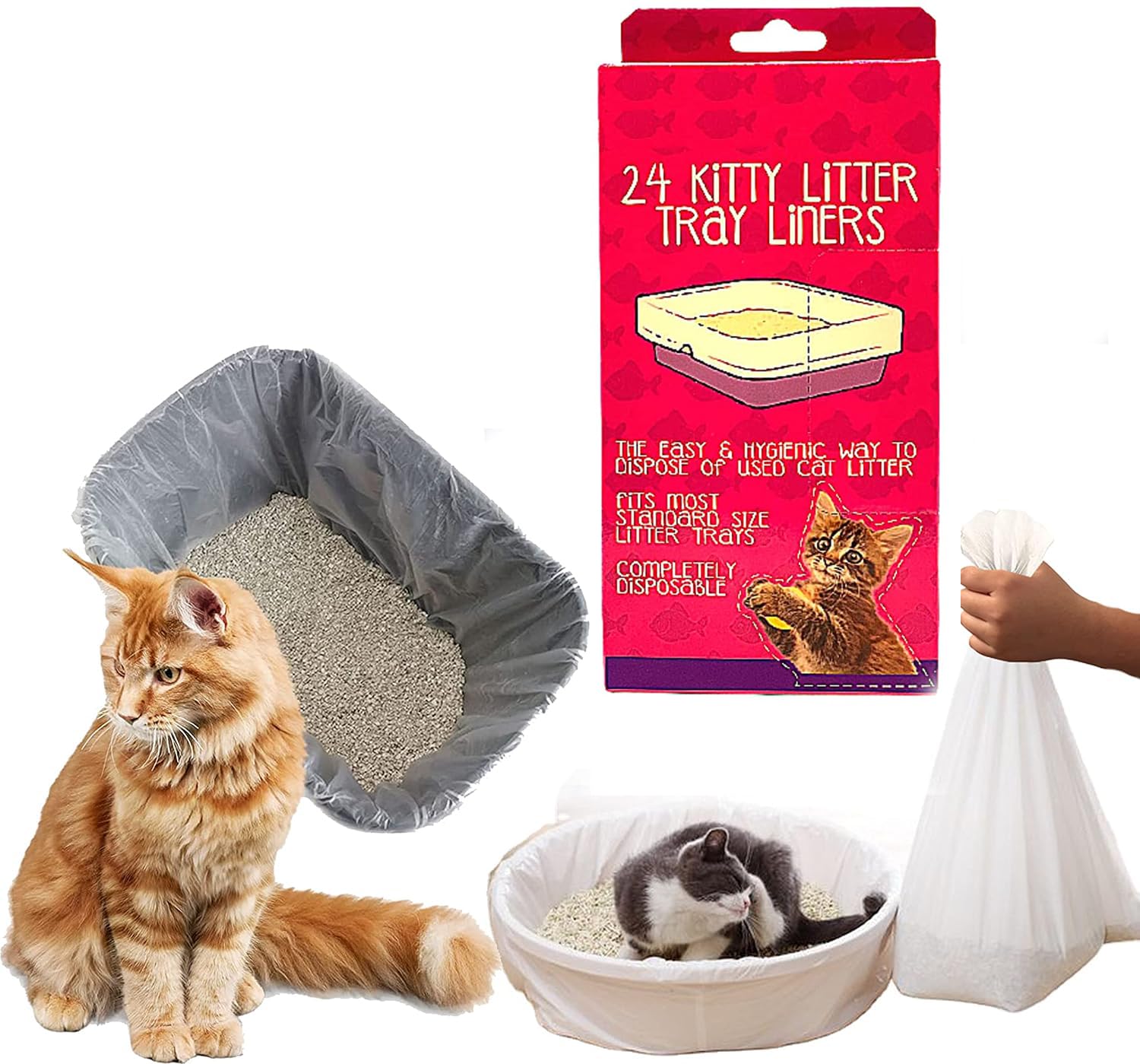 Pet Guru Cat Litter Tray Liners Hygienic Disposal Of Cat Waste Kitty Litter Tray Liners Standard Pet Liner Size For Suitable Small-Medium Tray (Pack of 1 24 Liners)