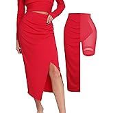 Popilush Midi Skirt with Built in Shapewear Split High Waisted Bodycon A Line Skirts for Women Slit Slim Long Skirt