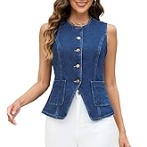 Ladyful Womens Denim Vest Top Sleeveless Jean vest Button Down Western Denim Waistcoat Suit Top