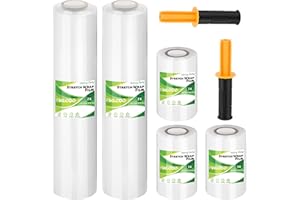 PIKLODO 5 Packs Stretch Wrap Roll, 60 Gauge Stretch Wrap with Handles, Clear Shrink Wrap Industrial Strength Pallet Wrap Plastic Wrap for Moving Furniture Shipping Wrapping (800ft 2 Roll 15" and 3 Rolls 5")