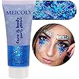 MEICOLY Blue Face Body Glitter,Halloween Face Glitter Gel,Festival Rave Accessories,Patriotic Veterans Day Independence Day 4th of July Pride Face Paint Makeup,Sparkling Mermaid Body Glitter for Women